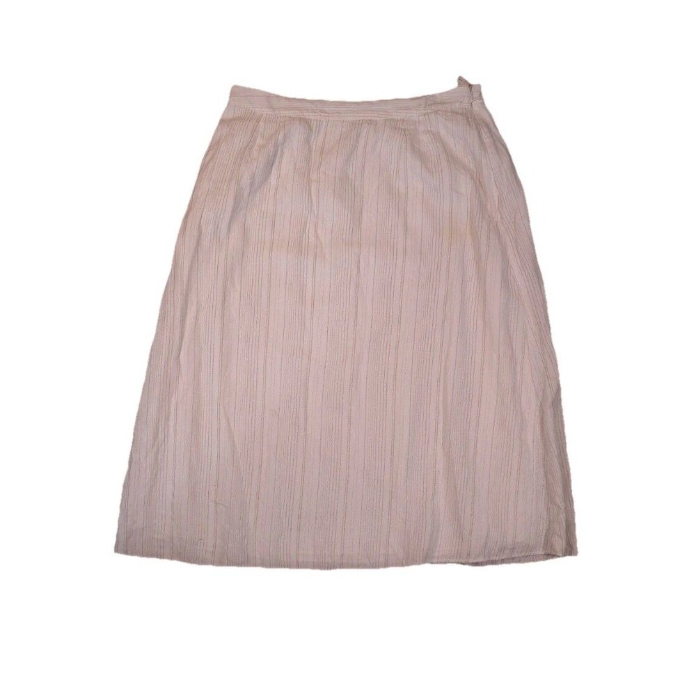 Talbots Striped Linen Cotton Midi Skirt Size 16W Fairy Dainty Feminine Natural